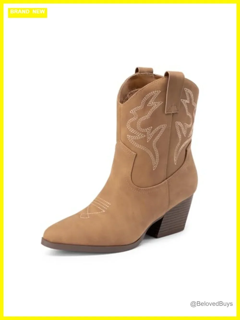 Faux Leather Western Boots Embroidered Stitched Short Cowgirl Ankle Booties Low